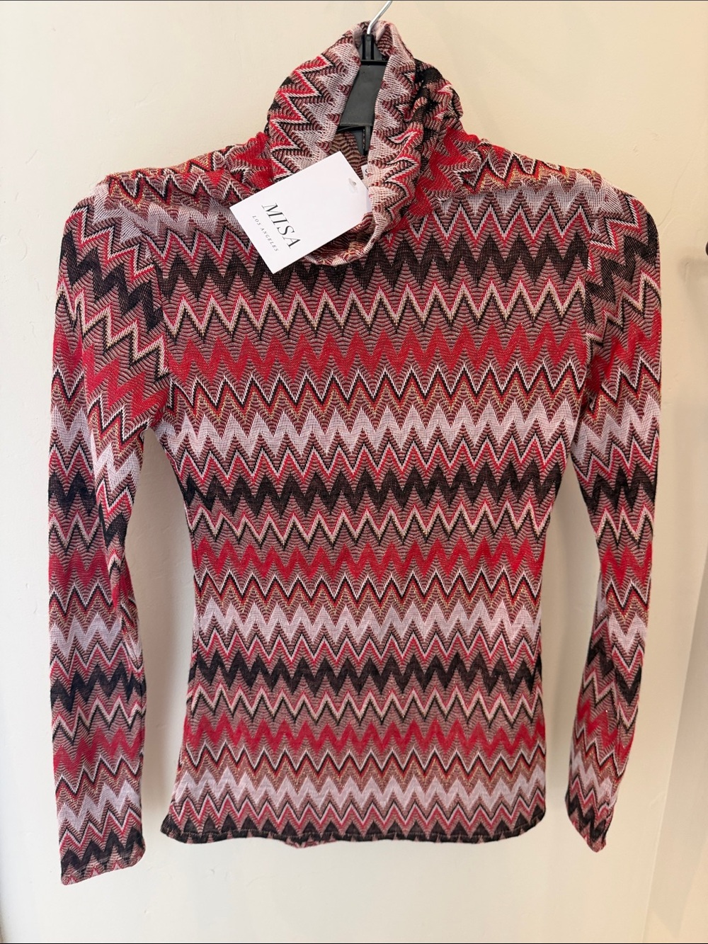 Misa Los Angeles Zigzag Turtleneck Sweater in Red, Pink, Black